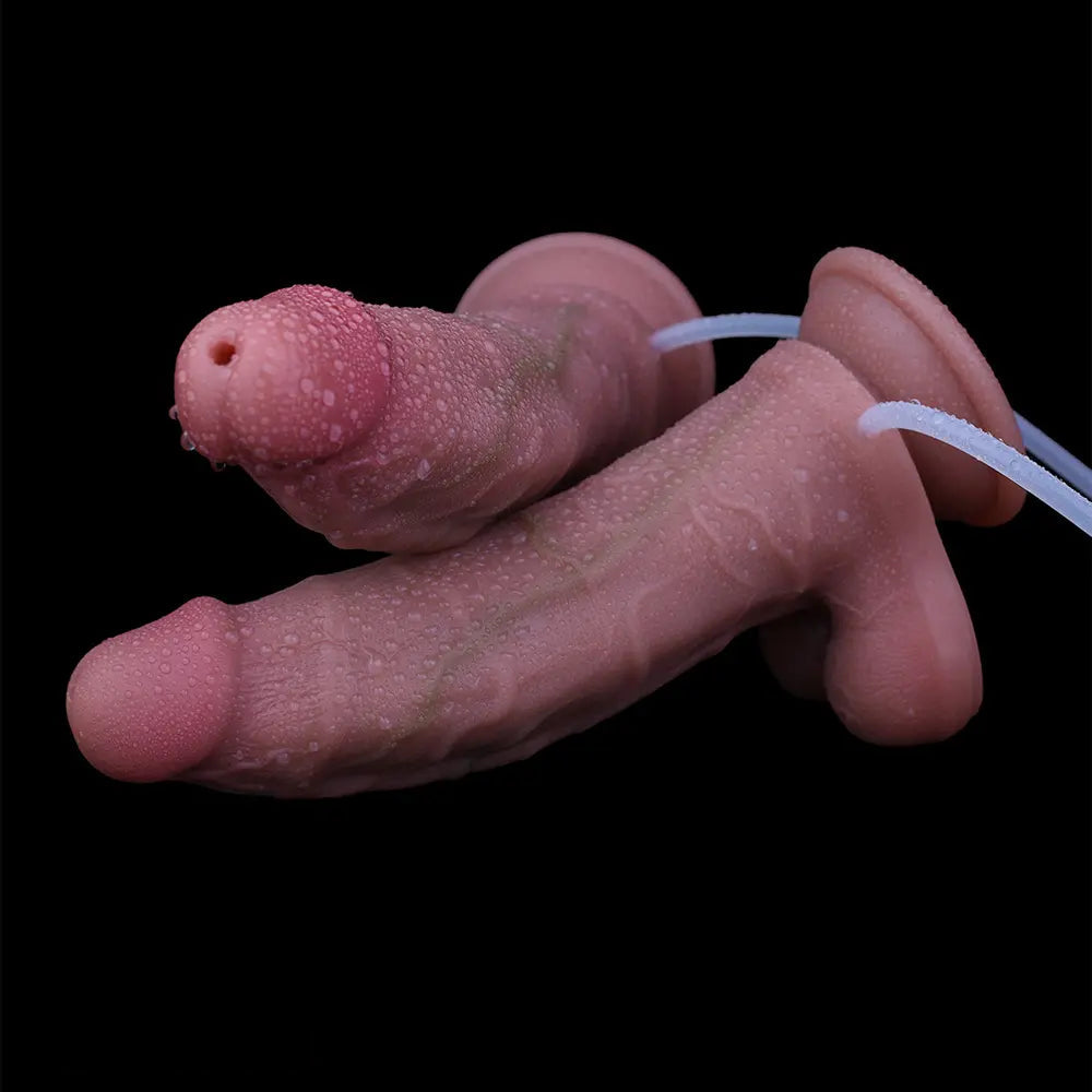 7.28in Soft Stimulated Skin 3D Venous Double Layer Squirting Strap on Dildo