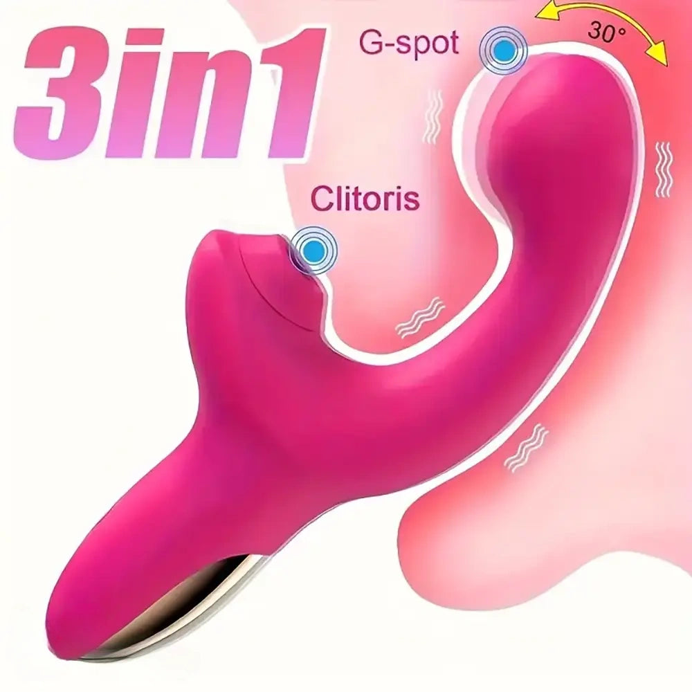 7.28in Triple Rabbit Sucking Buckle Vibrating Electric Anal Vagina Dildo