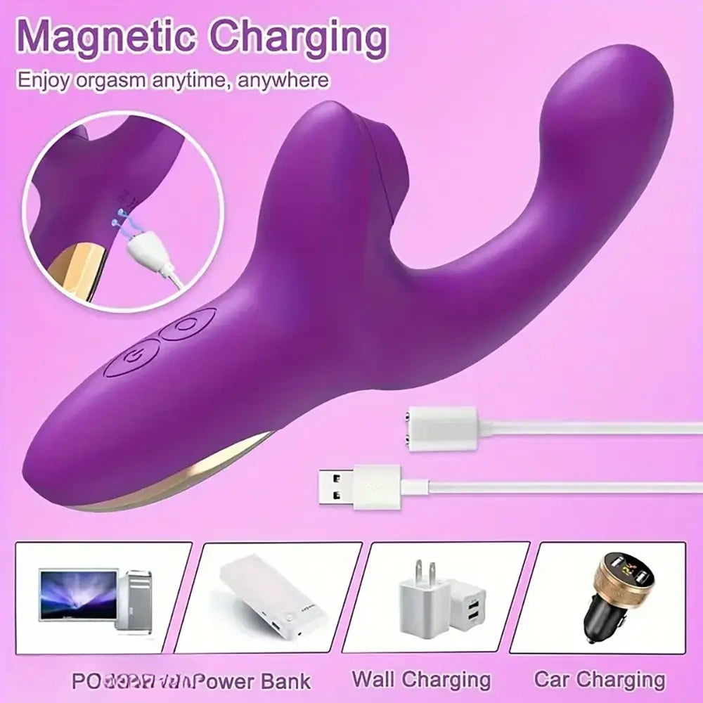 7.28in Triple Rabbit Sucking Buckle Vibrating Electric Anal Vagina Dildo