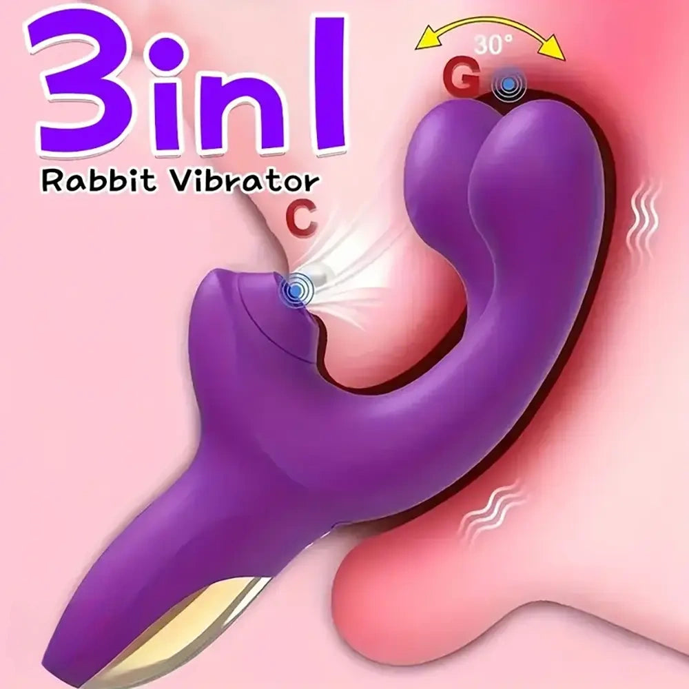 7.28in Triple Rabbit Sucking Buckle Vibrating Electric Anal Vagina Dildo