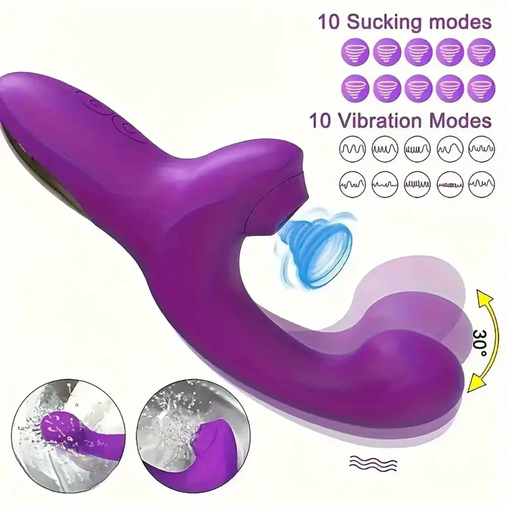 7.28in Triple Rabbit Sucking Buckle Vibrating Electric Anal Vagina Dildo