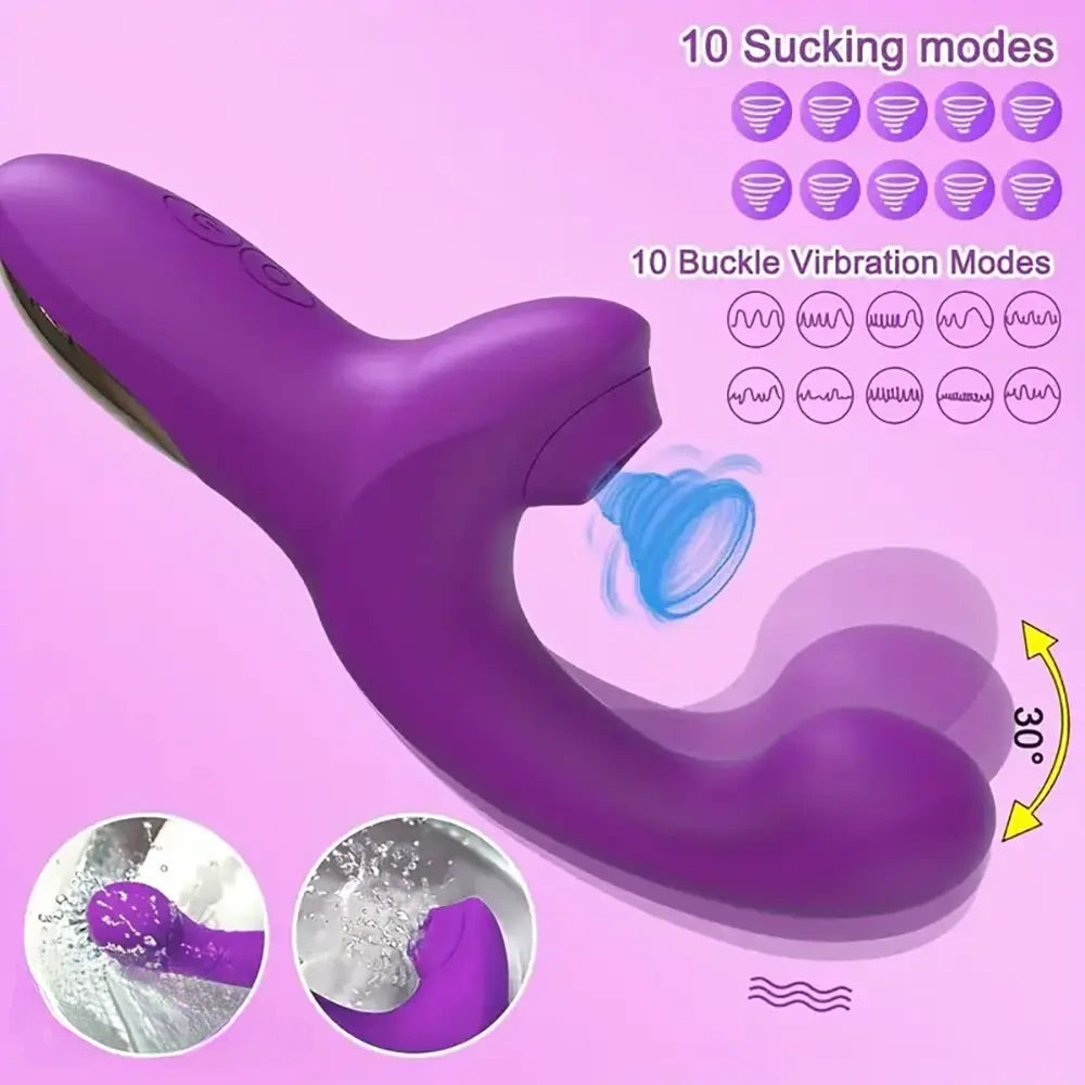 7.28in Triple Rabbit Sucking Buckle Vibrating Electric Anal Vagina Dildo