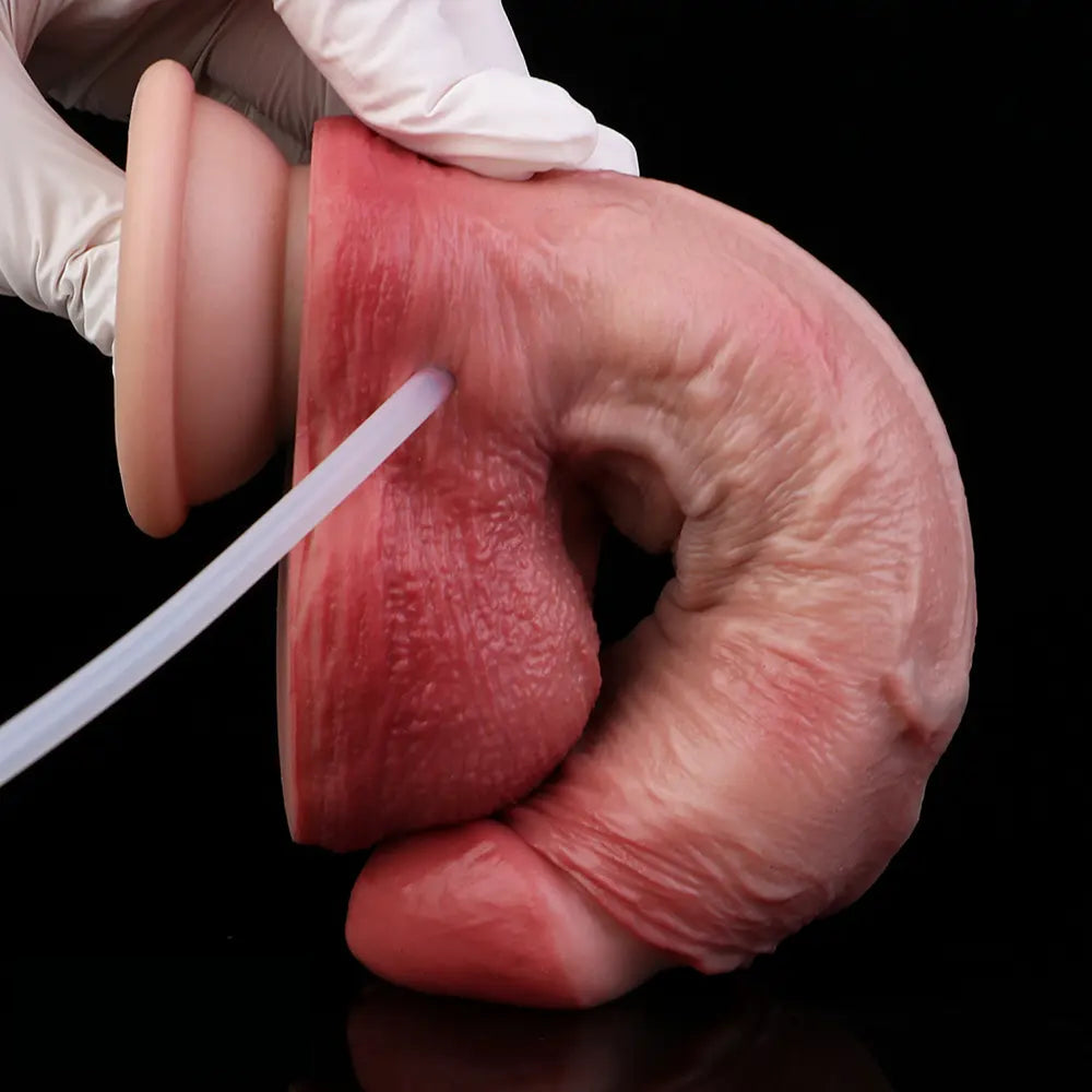 7.28in Water Spraying Liquid Silicone Double Layer Realistic Cumming Dildo
