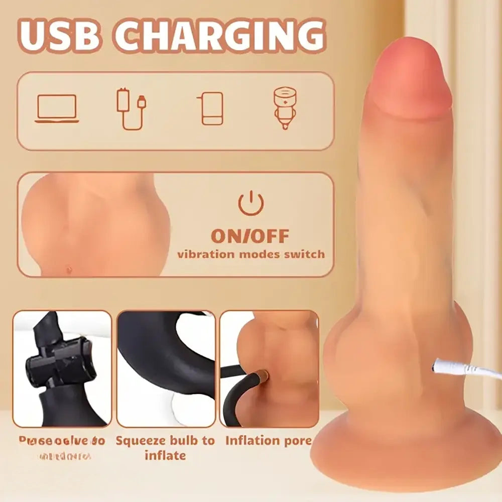 7.2in Silicone Soft Vibrating Inflatable Real Automatic Vivid Balls Dildo