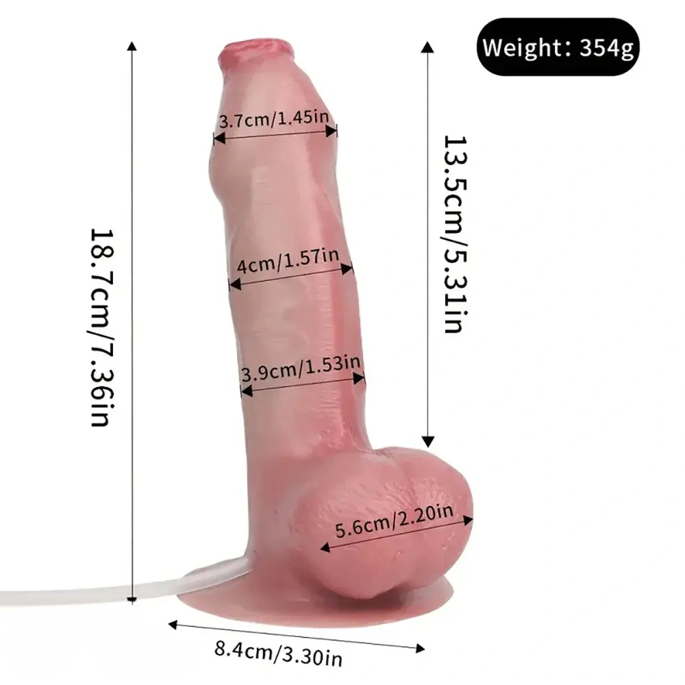 7.36in Spray Water Penis Real Foreskin Uncut Dildo For Clit Stimulation