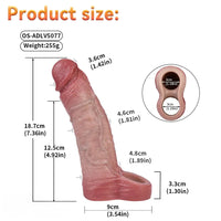 7.36in Vibrating Realistic Remote Silicone Hollow Dildo Sleeve Extender