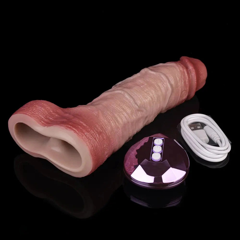 7.36in Vibrating Realistic Remote Silicone Hollow Dildo Sleeve Extender
