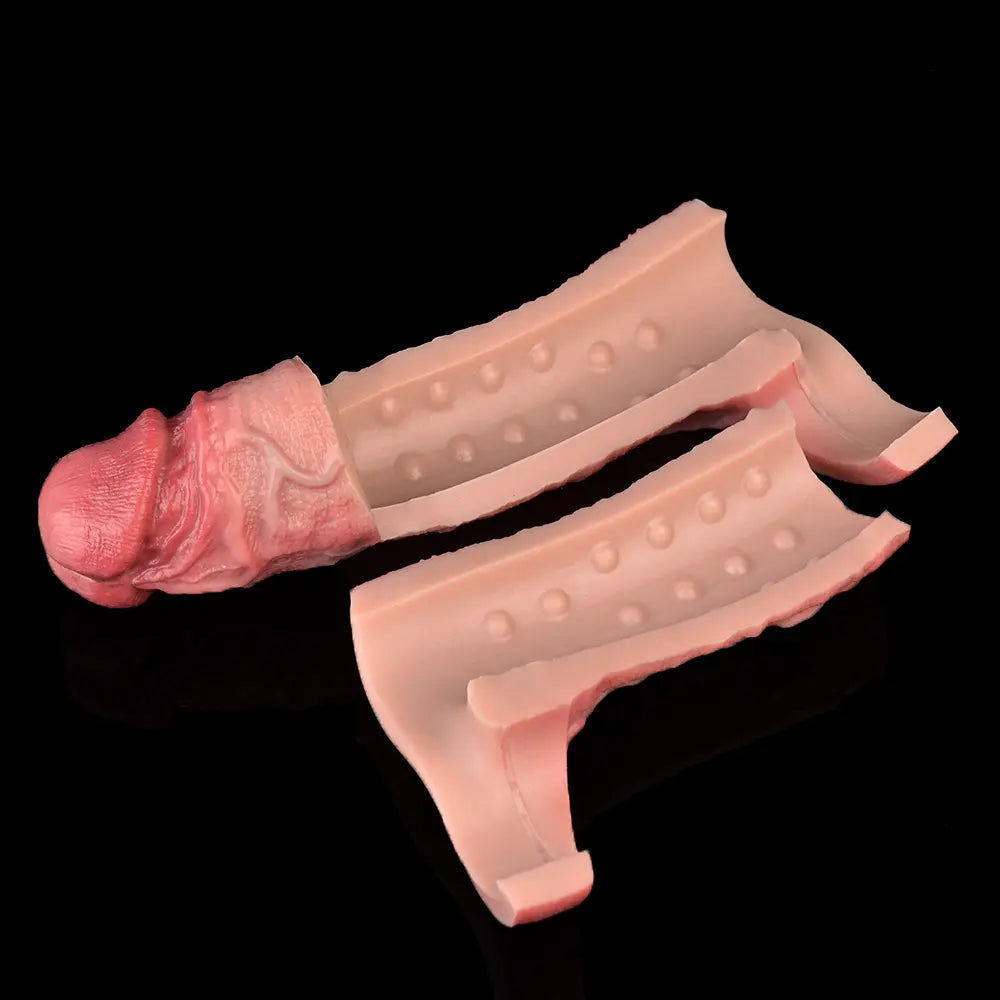 7.36in Vibrating Realistic Remote Silicone Hollow Dildo Sleeve Extender