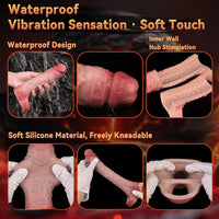 7.36in Vibrating Realistic Remote Silicone Hollow Dildo Sleeve Extender
