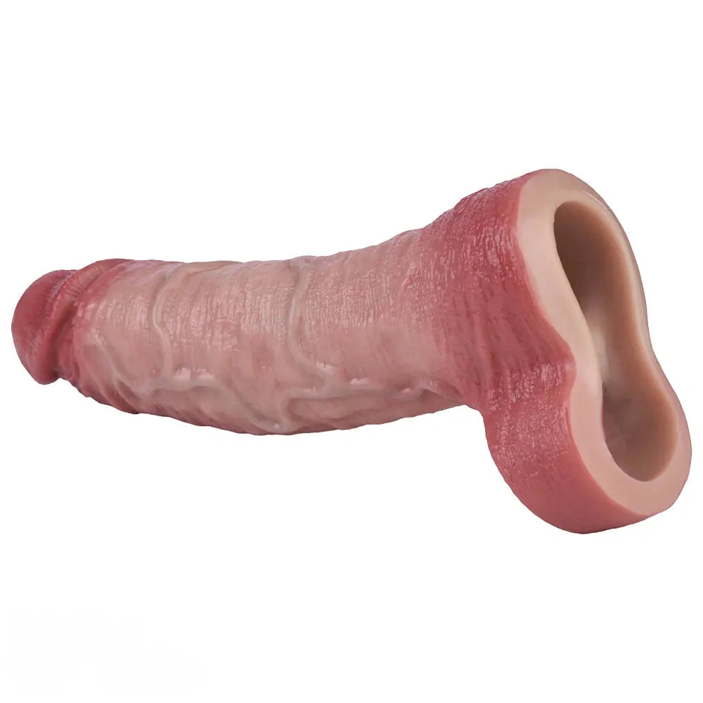 7.36in Vibrating Realistic Remote Silicone Hollow Dildo Sleeve Extender