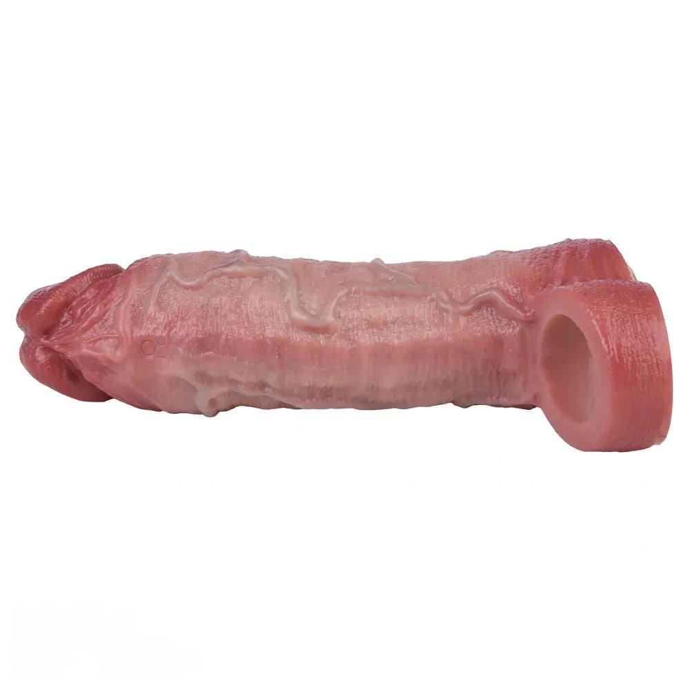 7.36in Vibrating Realistic Remote Silicone Hollow Dildo Sleeve Extender