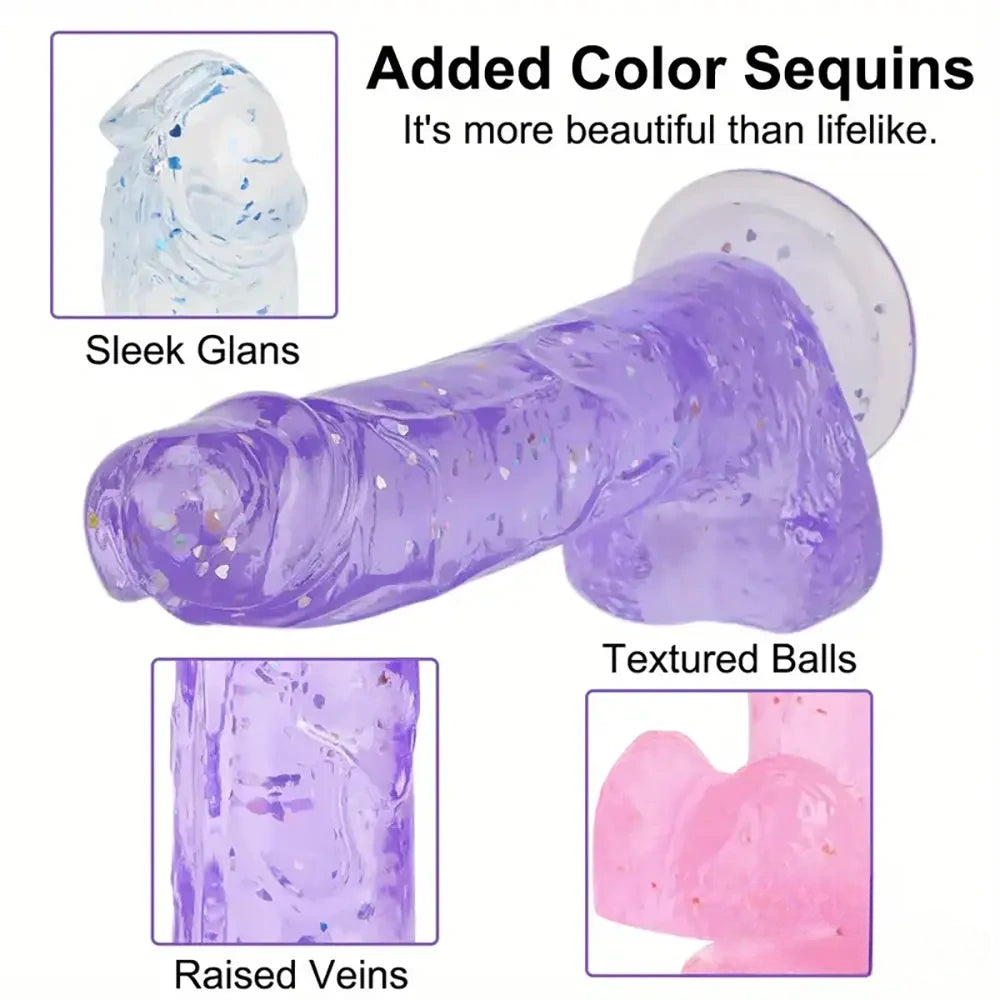 7.3in 7.9in Medical TPE Confetti Clear Dildo For Beginner Sex