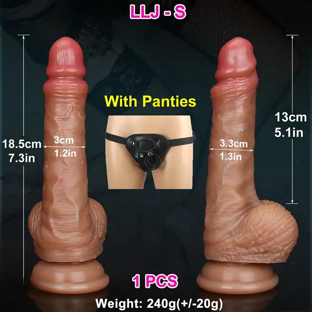 7.3in 8.6in Soft Realistic Adult Brown Cock Double Layer Silicone Dildo