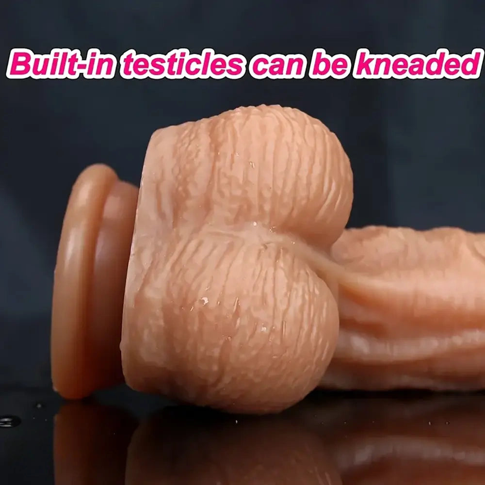 7.3in 8.6in Soft Realistic Adult Brown Cock Double Layer Silicone Dildo