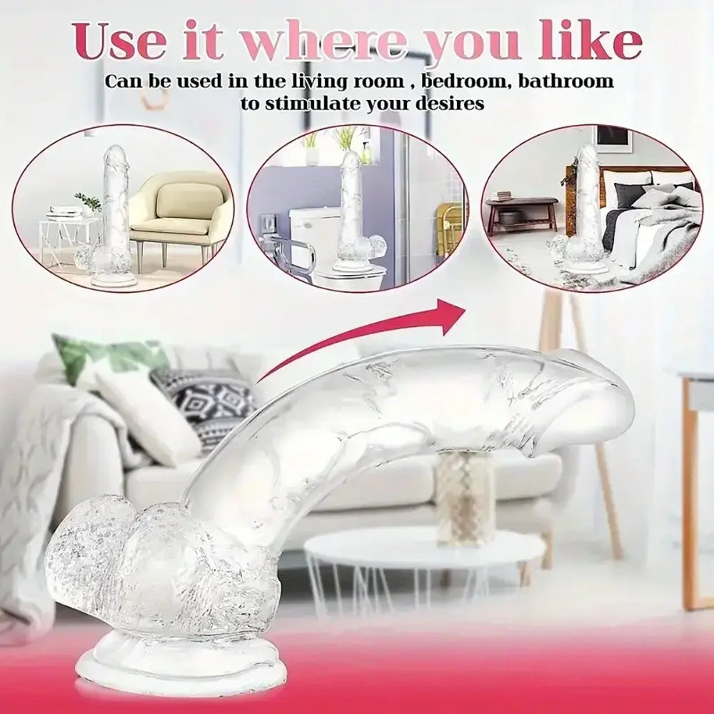 7.3in Clear Real Skin Like Dildo For Female Male Love Pleasure Sex