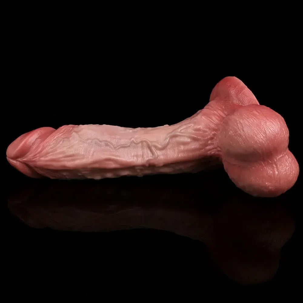 7.44in Double-layer Realistic Liquid Silicone Textured Thick Soft Cock Dildo