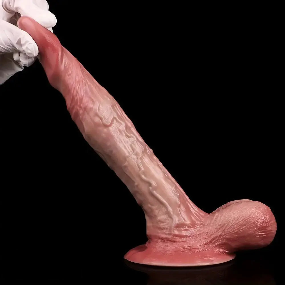 7.44in Double-layer Realistic Liquid Silicone Textured Thick Soft Cock Dildo