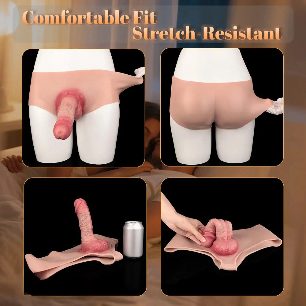 7.44in Hollow Penis Dildo Sleeve Silicone Soft Pants Adult Toy For Women