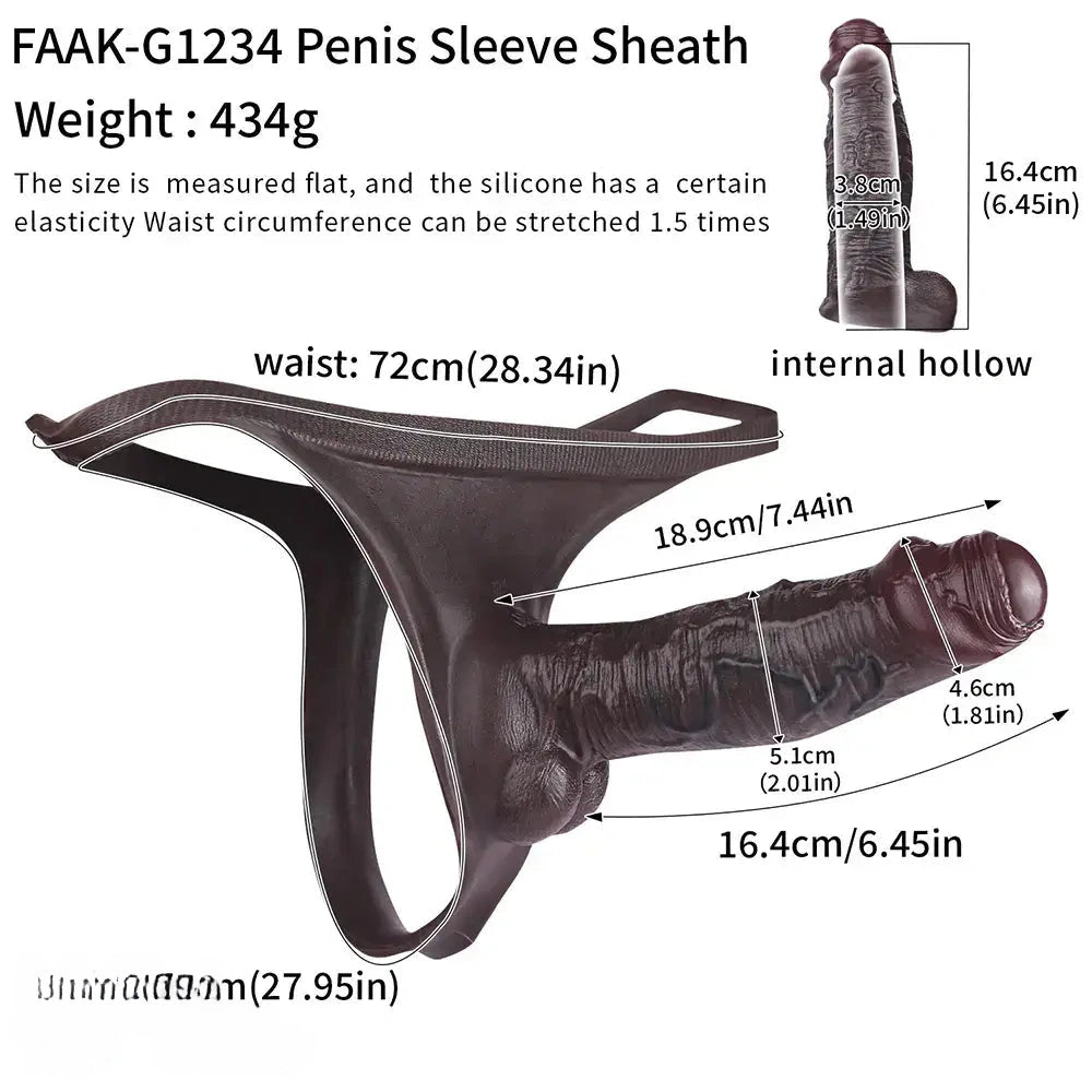 7.44in Silicone Panty Realistic Hollow Dildo Wearable Strap on Penis Sleeve