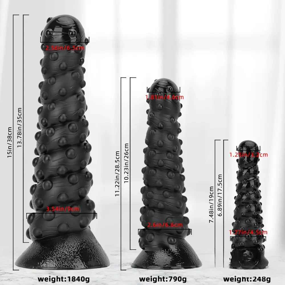 7.48in 11.22in 15in Super Huge Black Spiral Animal Octopus Dildo Butt Plug