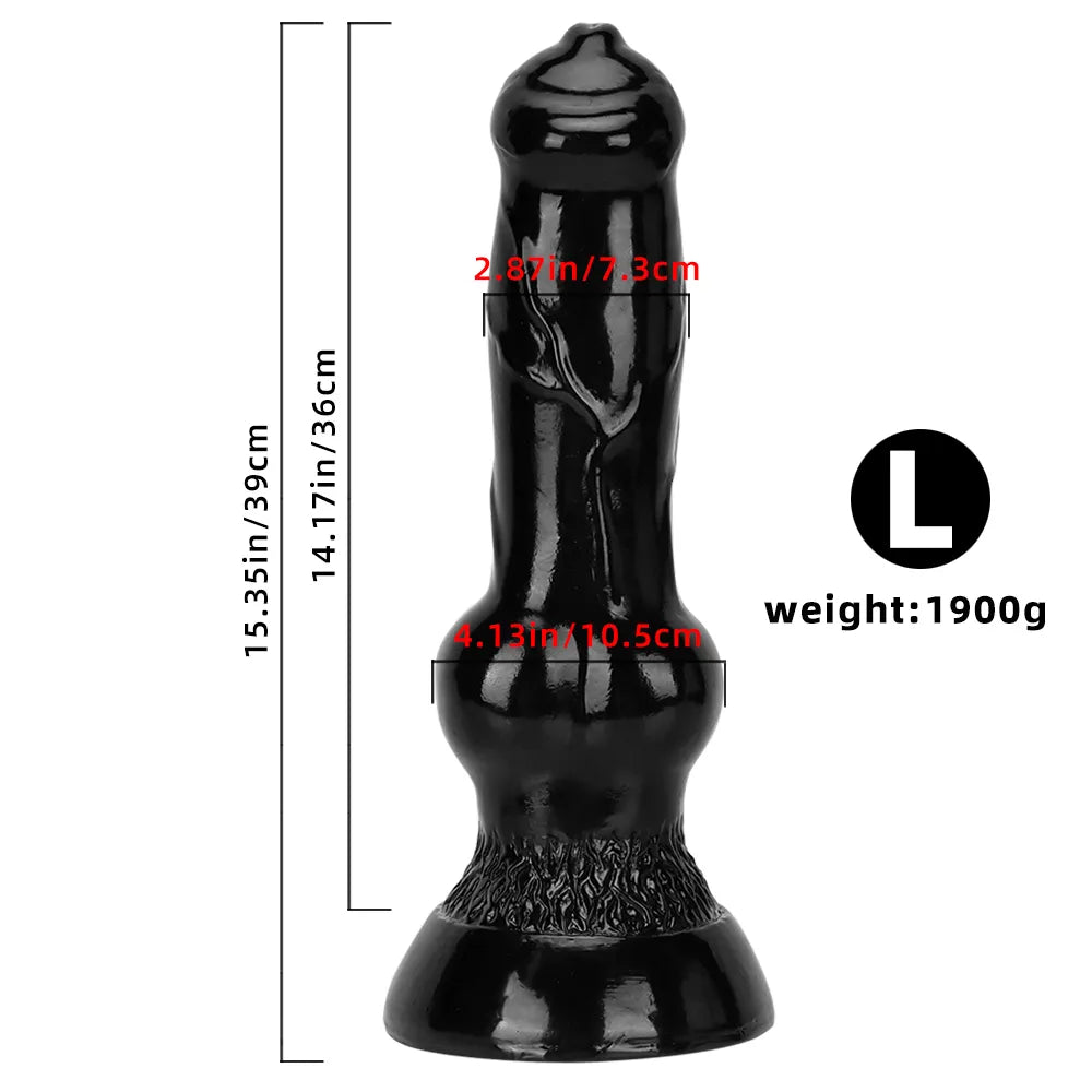 7.48in 14.17in 15.35in Big Black Thick Dog Penis Fantasy Animal Dildo
