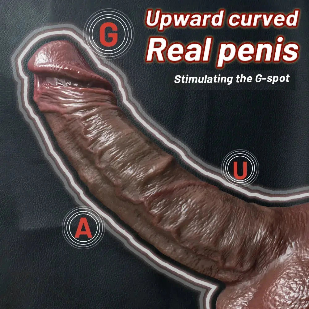 7.48in 8.46in 10.03in 11.22in Real Curved Silicone Strap on Dildo Love Toy