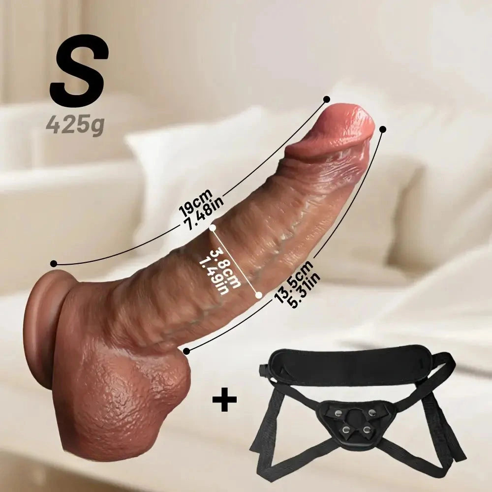 7.48in 8.46in 10.03in Wearable Realistic Strap-On Silicone Soft Big Veins Dildo