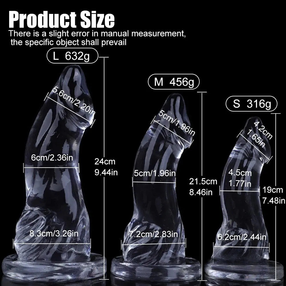 7.48in 8.46in 9.44in Clear Big Dildo Sex Toy For Orgasm Pleasure
