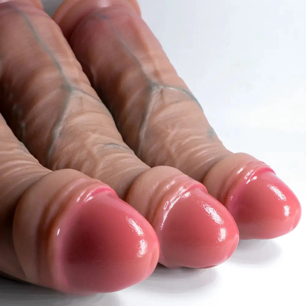 7.48in 8.46in 9.64in Realistic Foreskin Penis Silicone Strap on Dildo For Love