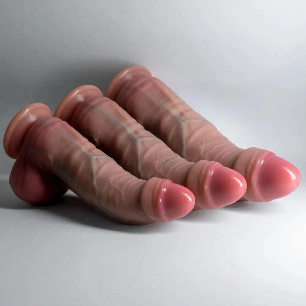 7.48in 8.46in 9.64in Realistic Foreskin Penis Silicone Strap on Dildo For Love