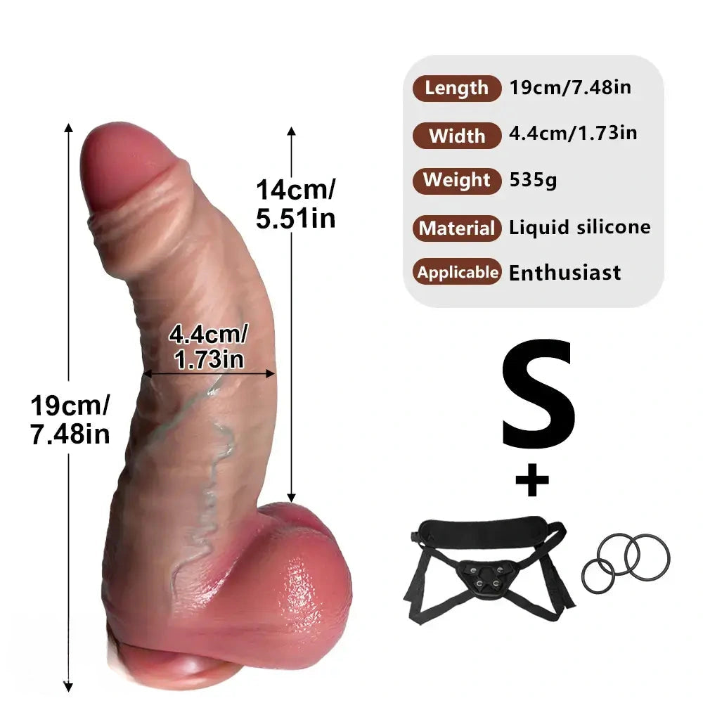 7.48in 8.46in 9.64in Realistic Foreskin Penis Silicone Strap on Dildo For Love