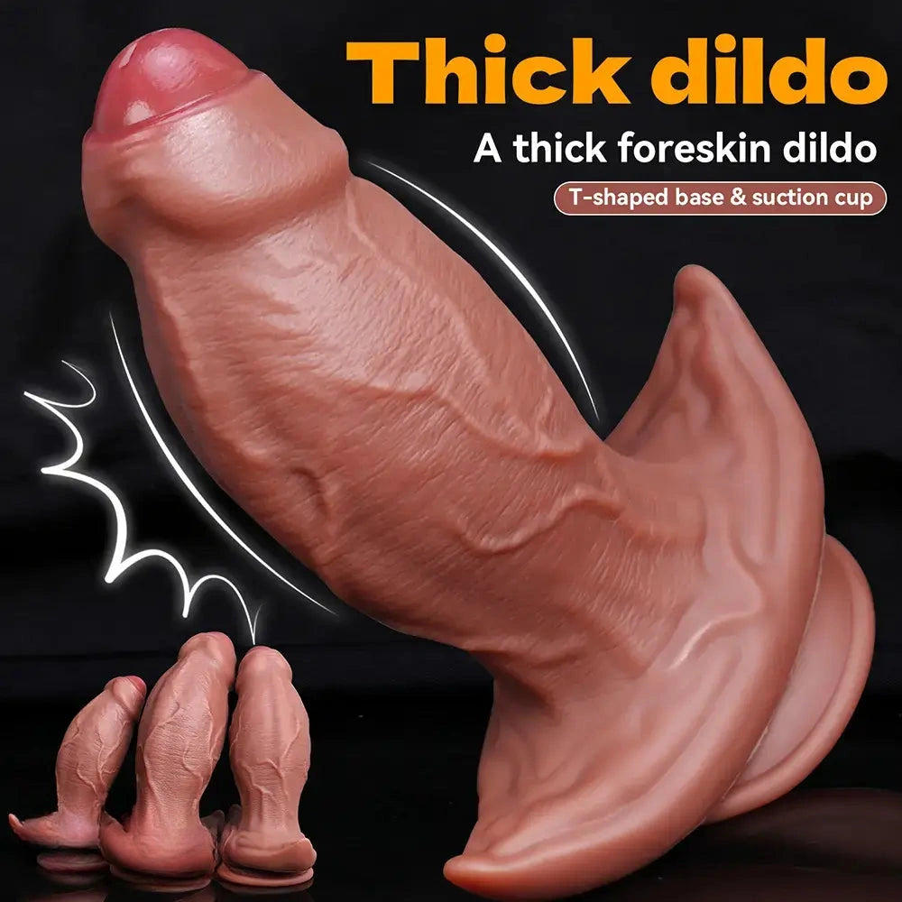 7.48in 8.66in 9.84in Uncut Foreskin Thick Real Dildo Vagina & Anal Sex Toy