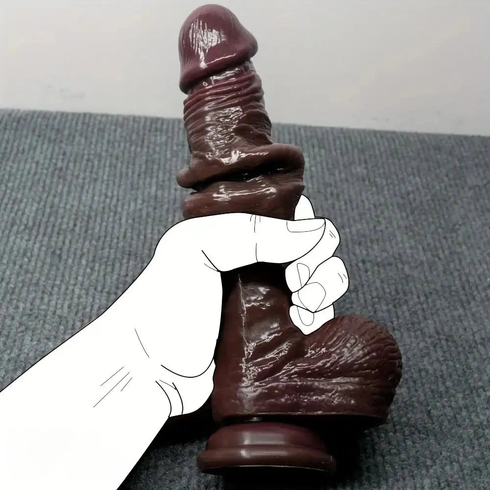 7.48in 8.66in Realistic Lifelike Liquid Silicone Sliding Skin Dildo For Hands-Free