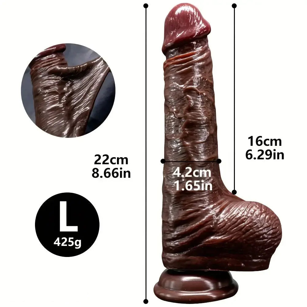 7.48in 8.66in Realistic Lifelike Liquid Silicone Sliding Skin Dildo For Hands-Free