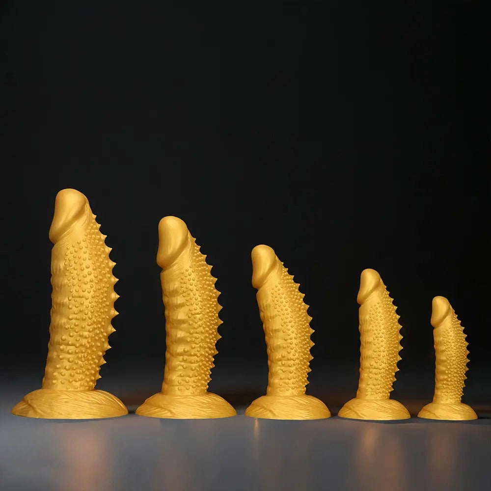 7.48in 9.05in 10.62in 12.59in 14.17in Golden Silicone Wolf-tooth Spiked Dildo