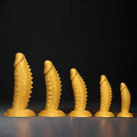 7.48in 9.05in 10.62in 12.59in 14.17in Golden Silicone Wolf-tooth Spiked Dildo