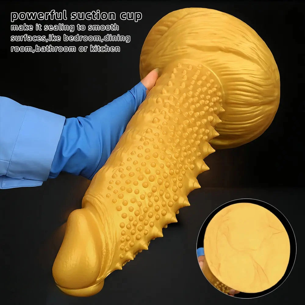 7.48in 9.05in 10.62in 12.59in 14.17in Golden Silicone Wolf-tooth Spiked Dildo