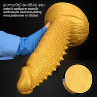 7.48in 9.05in 10.62in 12.59in 14.17in Golden Silicone Wolf-tooth Spiked Dildo