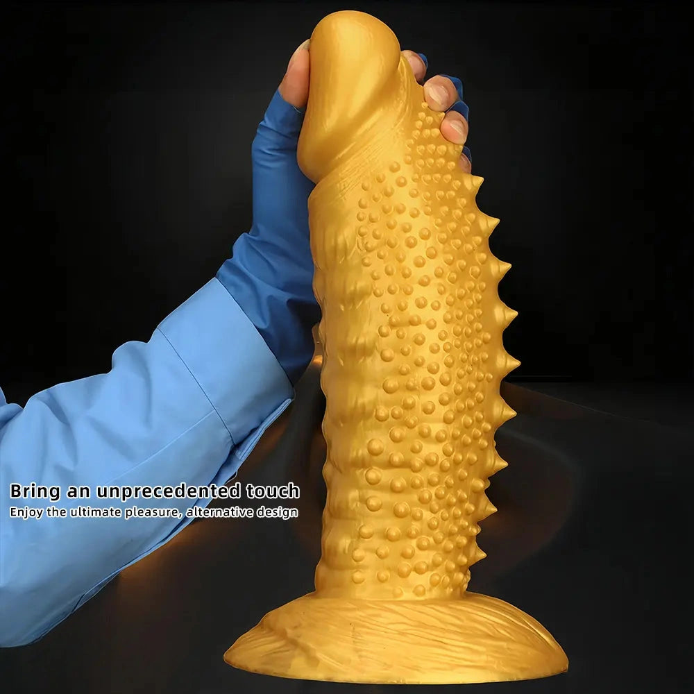 7.48in 9.05in 10.62in 12.59in 14.17in Golden Silicone Wolf-tooth Spiked Dildo