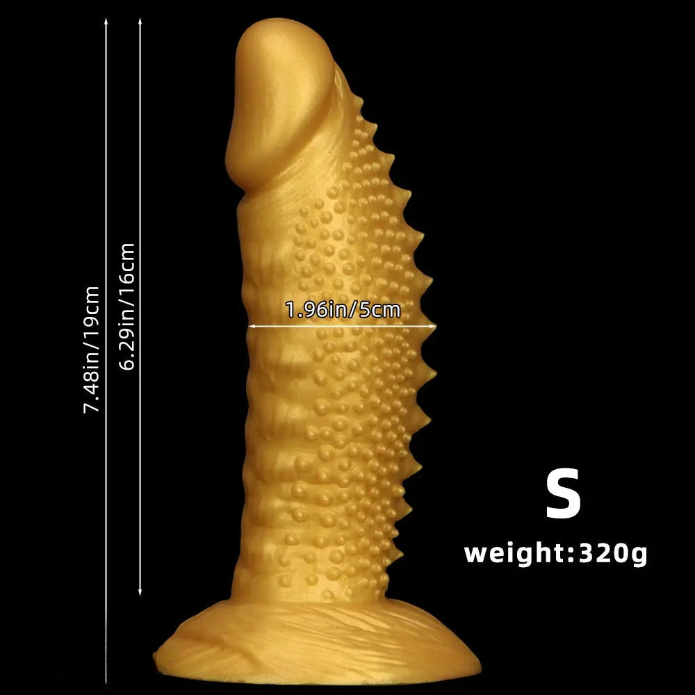 7.48in 9.05in 10.62in 12.59in 14.17in Golden Silicone Wolf-tooth Spiked Dildo