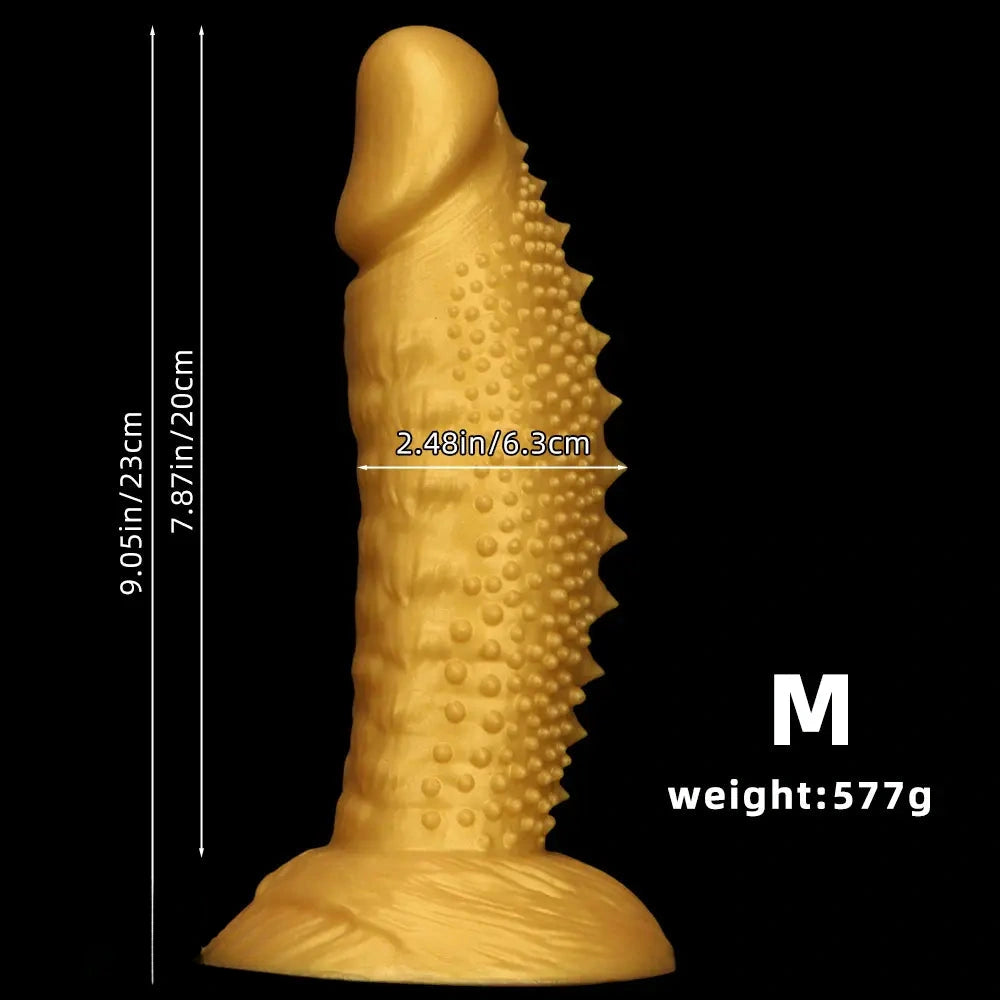7.48in 9.05in 10.62in 12.59in 14.17in Golden Silicone Wolf-tooth Spiked Dildo