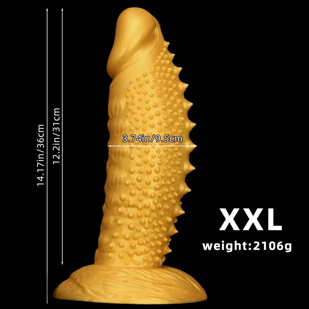 7.48in 9.05in 10.62in 12.59in 14.17in Golden Silicone Wolf-tooth Spiked Dildo