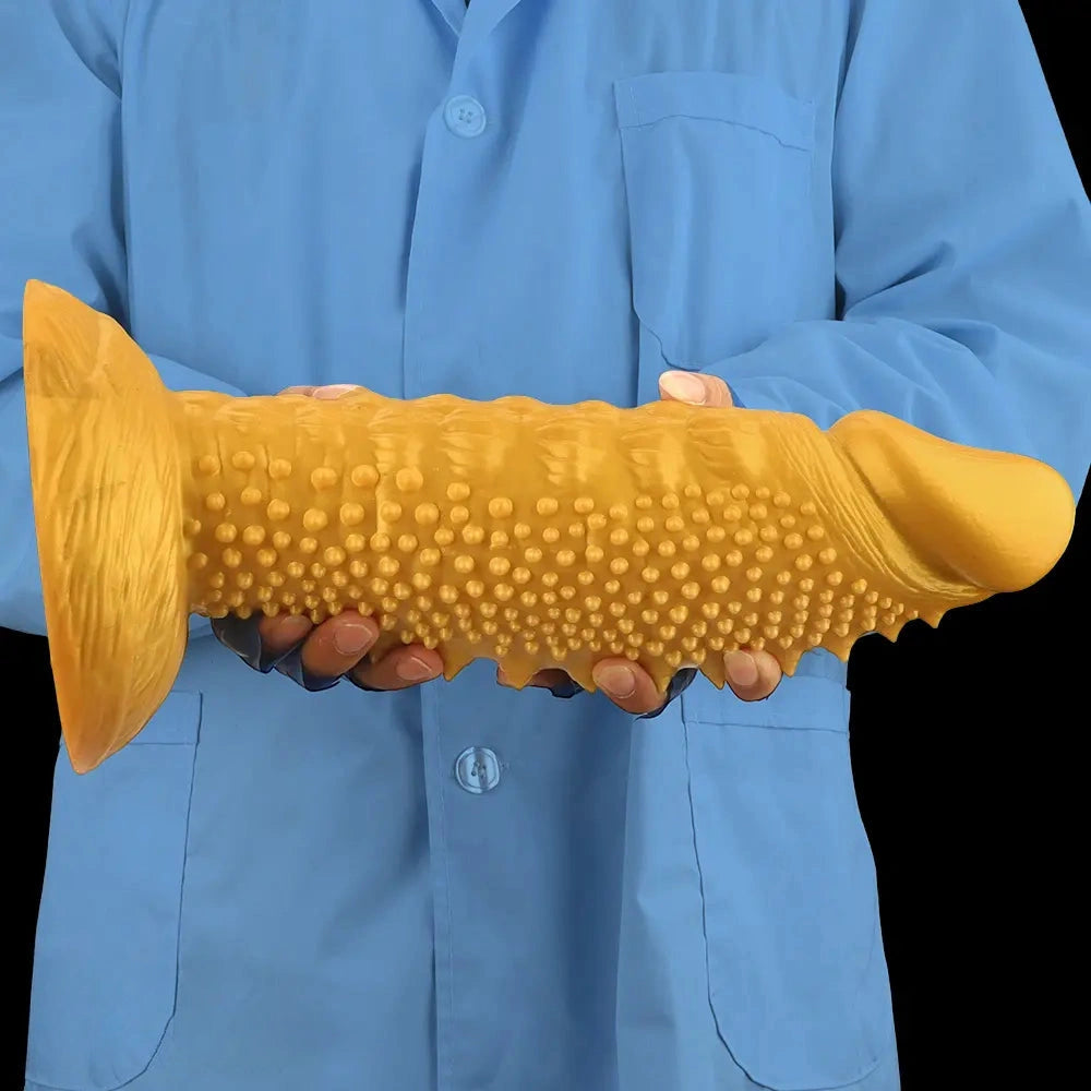 7.48in 9.05in 10.62in 12.59in 14.17in Golden Silicone Wolf-tooth Spiked Dildo