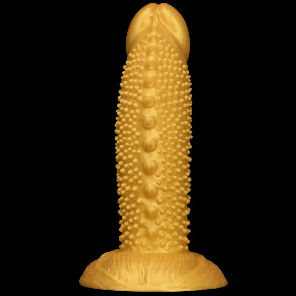 7.48in 9.05in 10.62in 12.59in 14.17in Golden Silicone Wolf-tooth Spiked Dildo