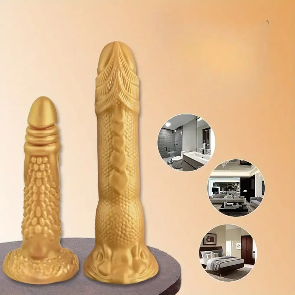 7.48in 9.84in Dragon-Shaped Large Golden Dildo SM Pleasure Toy