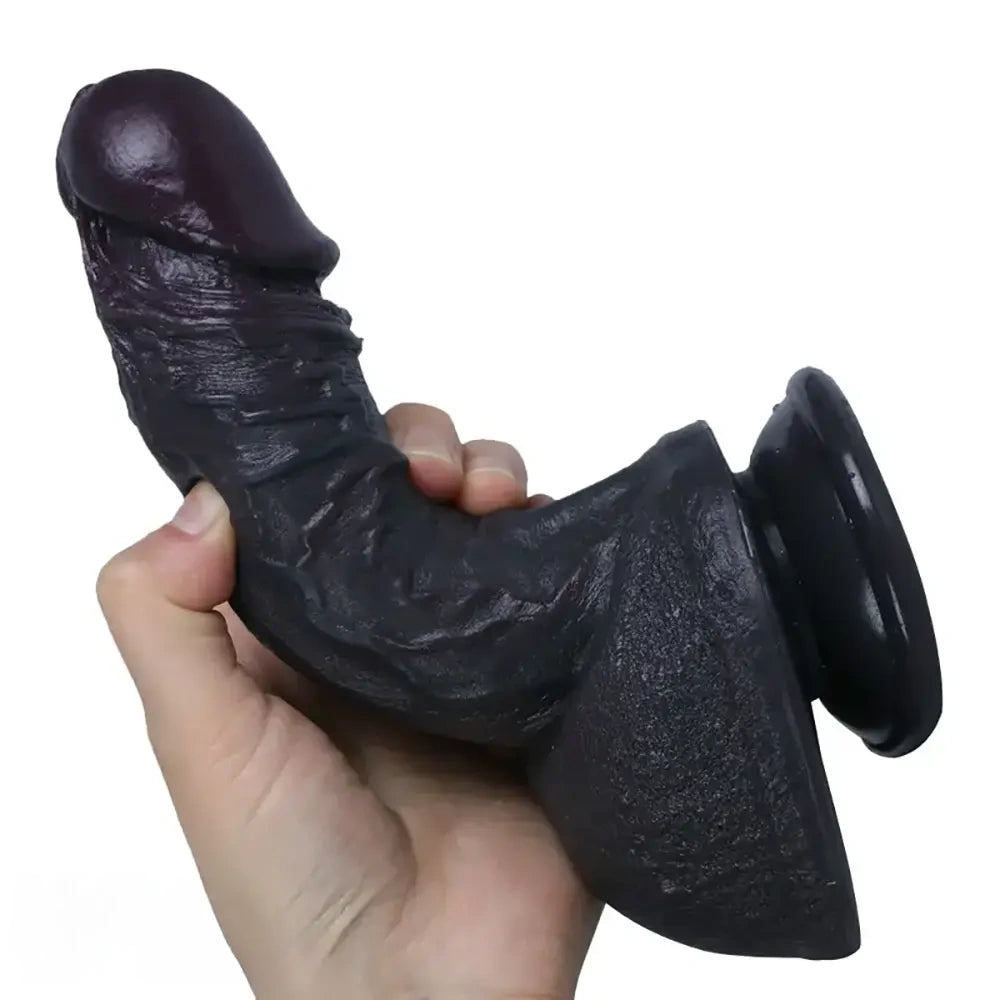 7.48in 9.84in Realistic Ebony Silicone Soft Male Dildo With Detailed Veins