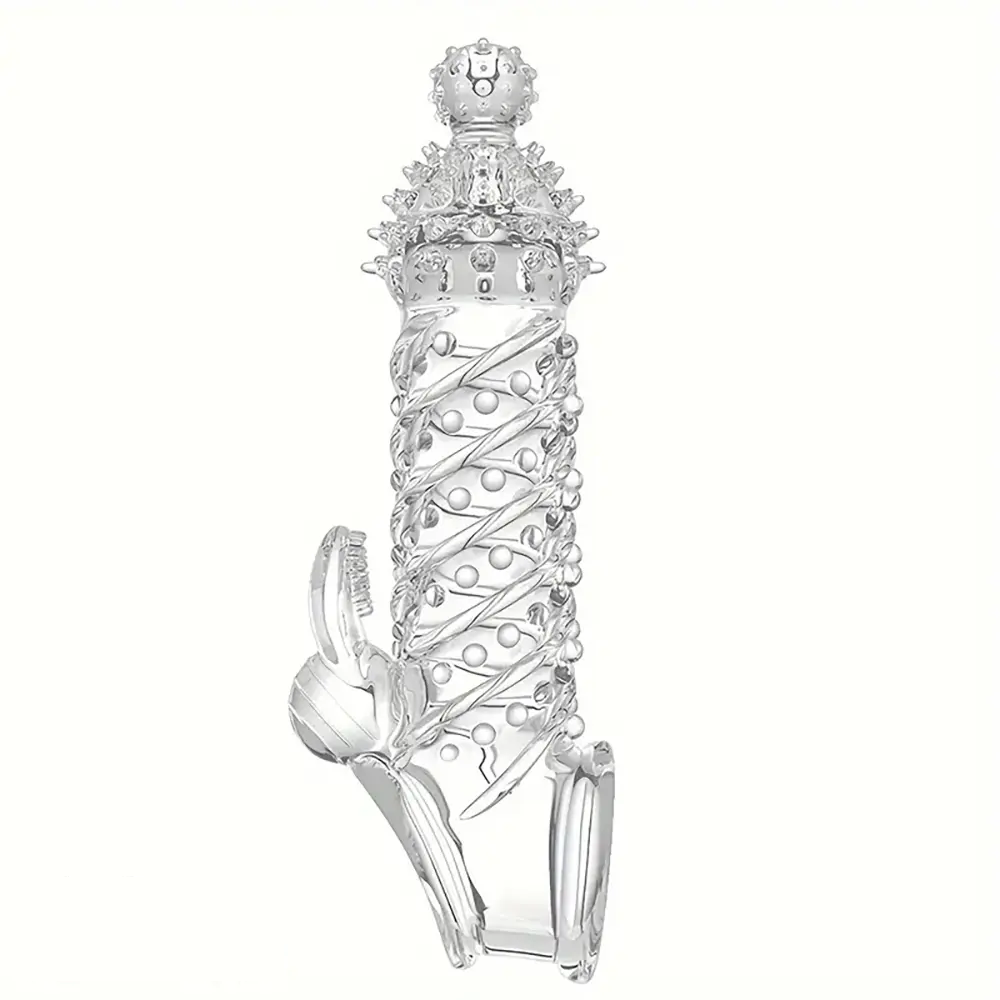 7.48in Clear Anatomy Spiked Penis Sleeve Dildo For Prostate Massage