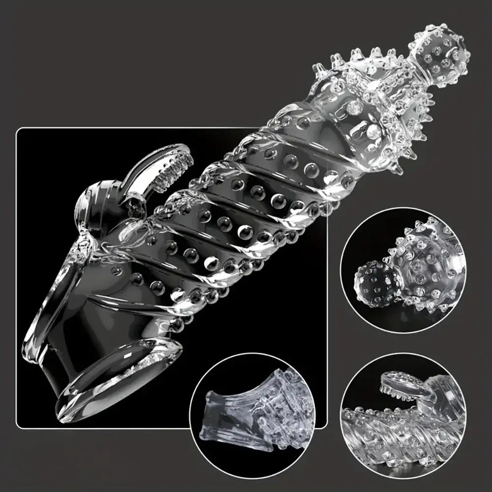 7.48in Clear Anatomy Spiked Penis Sleeve Dildo For Prostate Massage