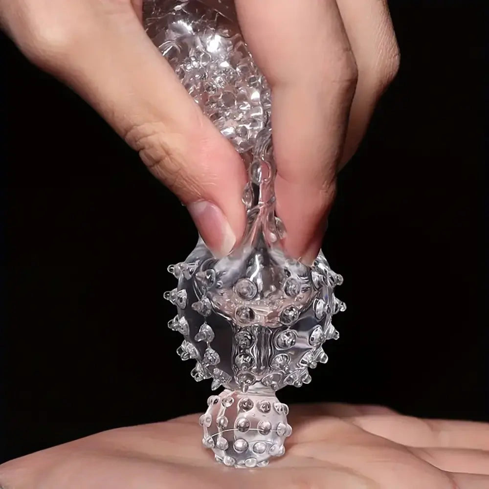 7.48in Clear Anatomy Spiked Penis Sleeve Dildo For Prostate Massage