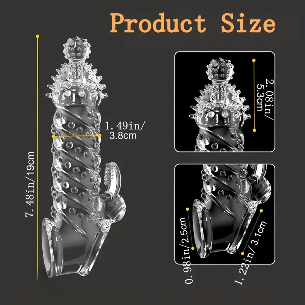 7.48in Clear Anatomy Spiked Penis Sleeve Dildo For Prostate Massage
